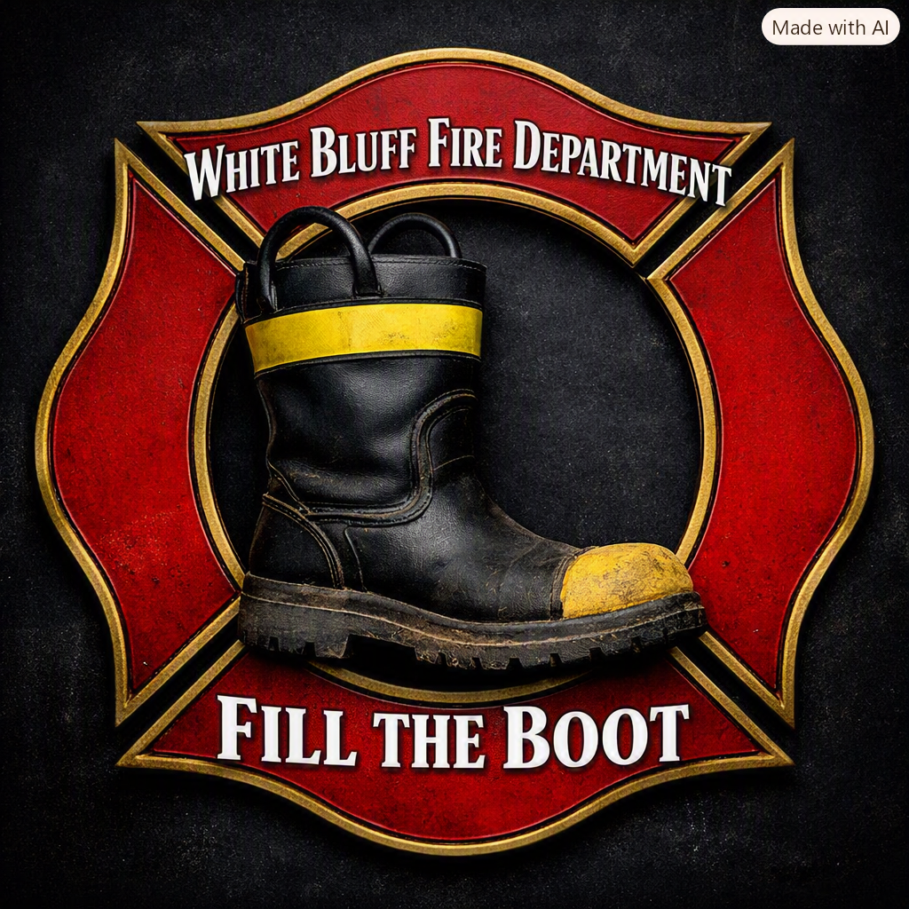 A fireman 's boot with coins in it and the words give a hoot fill the boot