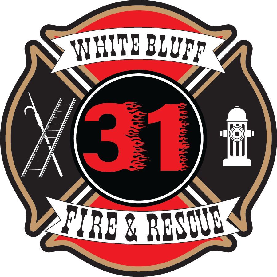 A white bluff fire and rescue logo with a fire hydrant