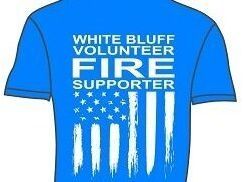 A blue t-shirt with the words `` white bluff volunteer fire supporter '' on it