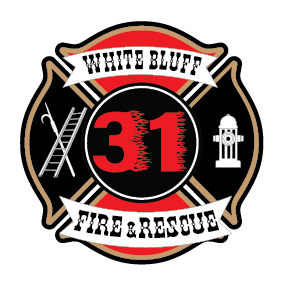 A white bluff fire and rescue logo with a fire hydrant