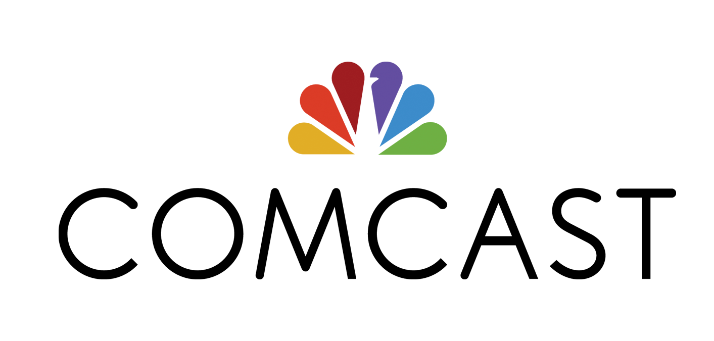 Comcast logo with multicolored peacock icon above black wordmark
