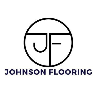 Johnson Flooring logo with stylized black “JF” inside a circle on a white background