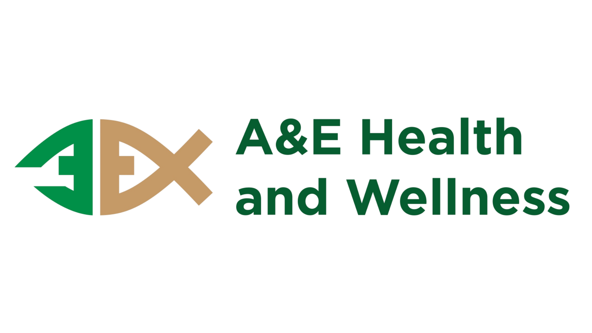 A&E Health and Wellness logo with green and tan stylized letters on a white background