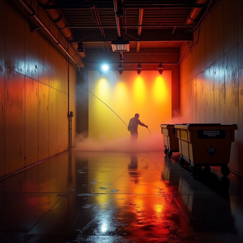 A man stands in a hallway illuminated by warm yellow and orange lights, promoting the 