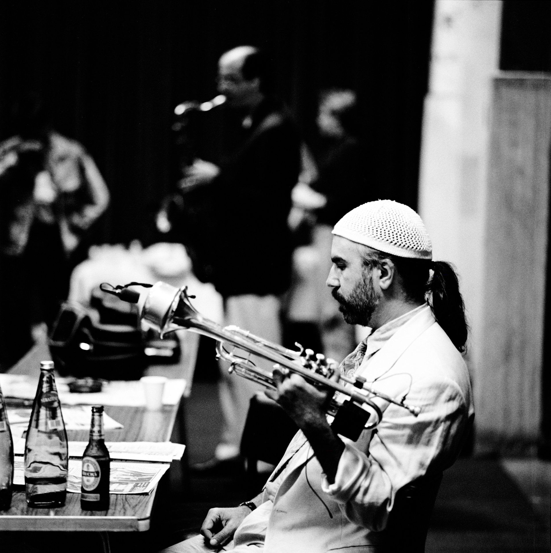 Portraits of Michael and Randy Brecker backstage in Glasgow, Scotland