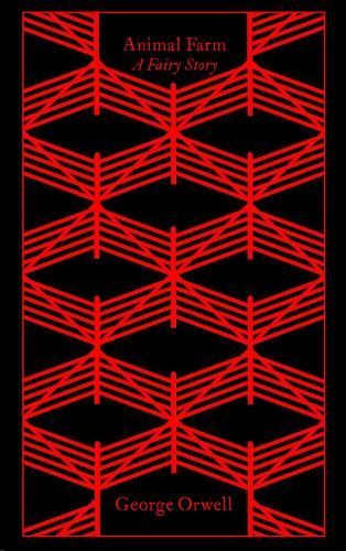 Red and black cover of Animal Farm with geometric pattern; George Orwell at bottom