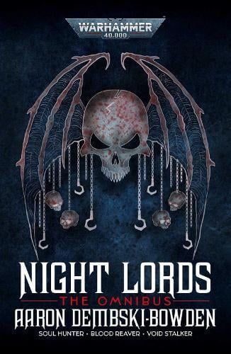 Warhammer 40,000 Night Lords book cover with a skull, bat wings, and dark blue background