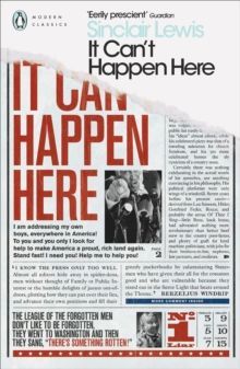 Book cover with large red title “It Can’t Happen Here” and smaller subtitle by Sinclair Lewis.