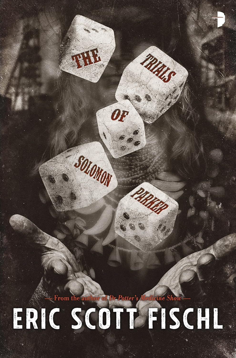 Book cover featuring four dice and the title “The Trials of Slash” by Eric Scott Fischl