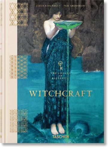 Book cover for “Witchcraft” showing a woman in a teal dress holding a glowing green bowl