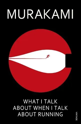 Murakami book cover with red-and-white abstract design and the title “What I Talk About When I Talk About Running”