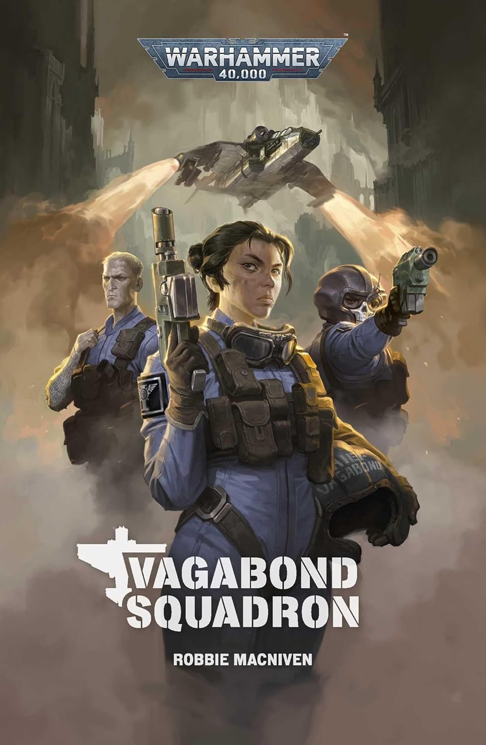 Warhammer 40,000 Rogue Trader: Vagabond Squadron cover with three armored figures under a spaceship.