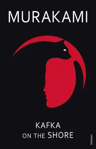 Book cover for Murakami’s “Kafka on the Shore” with a red profile silhouette on a black background