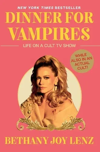 Book cover: pink background with blonde woman portrait, titled “Dinner for Vampires” by Bethany Joy Lenz.