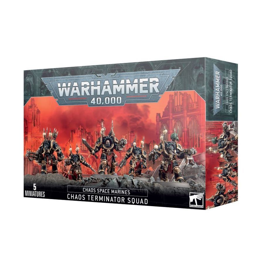 Five armored fantasy miniatures on beige bases, posed against a white background.