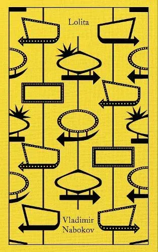 Yellow book cover with black abstract shapes and the title “Lolita” by Vladimir Nabokov