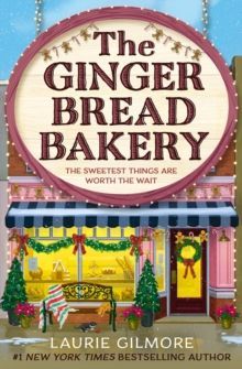 The Ginger Bread Bakery book cover with a pink storefront, gingerbread sign, and holiday decorations