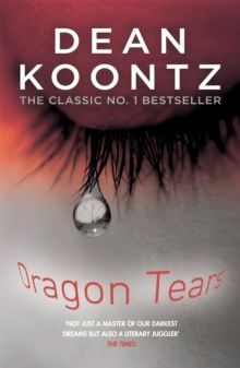 Dean Koontz book cover for Dragon Tears, with a tear under a closed eye on a pink-gray background.