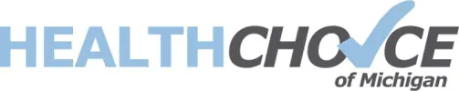 A logo for health choice of michigan with a check mark