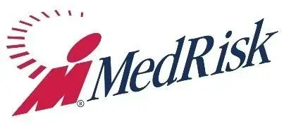 The medrisk logo is red and blue and has a circle around it.