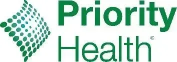 The logo for priority health is a green square with dots on it.