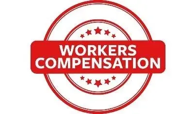 A red stamp with the words `` workers compensation '' written inside of it.