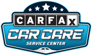 The logo for carfax car care service center is blue and white.