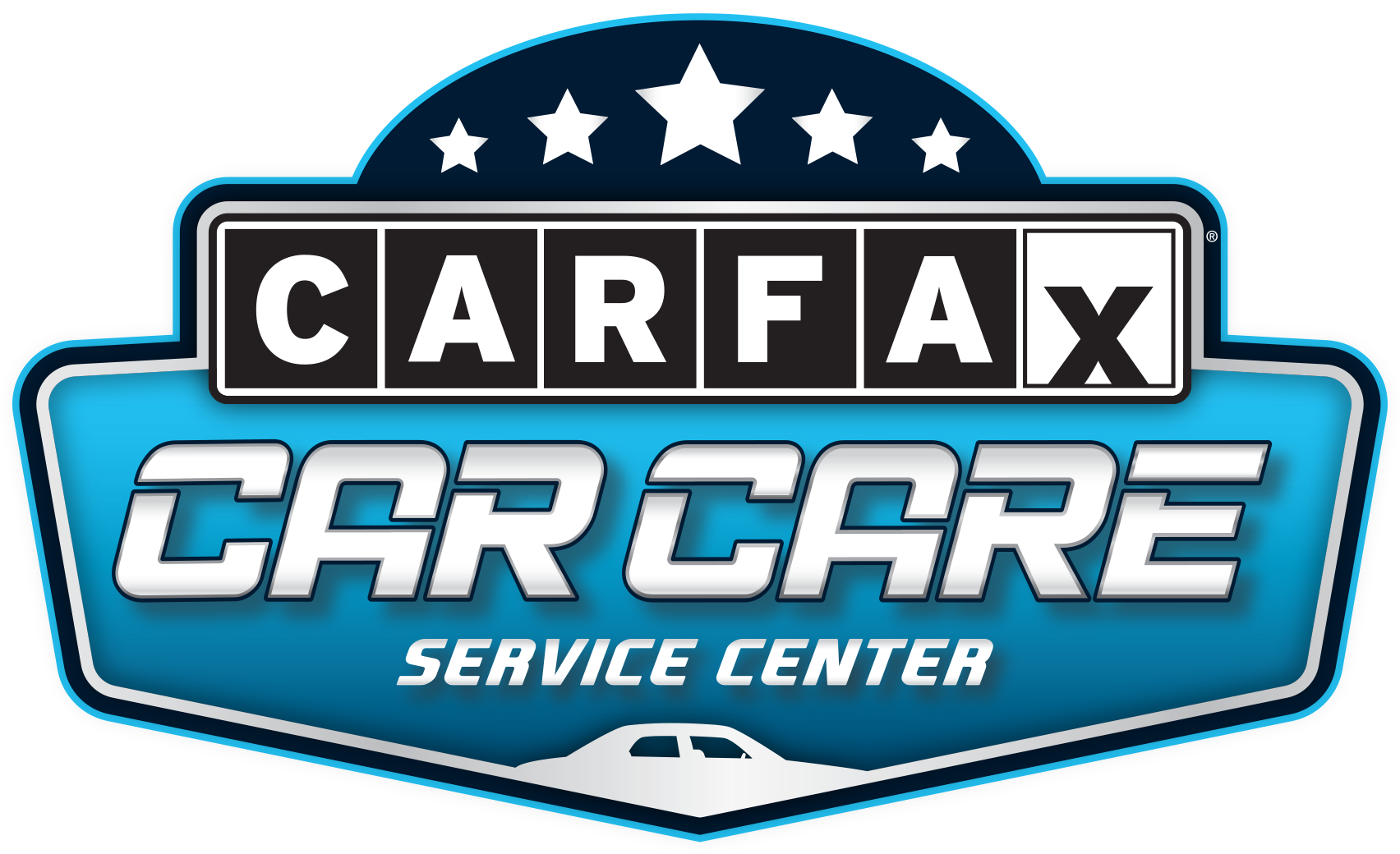 The logo for carfax car care service center is blue and white.