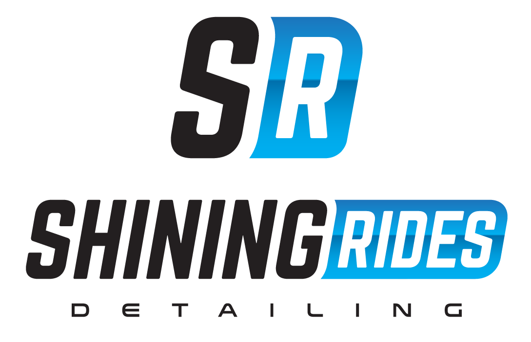 Logo for Shining Rides detailing service: Black and blue text with