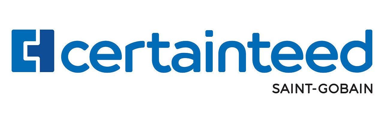 CertainTeed logo in blue and white with Saint-Gobain text underneath