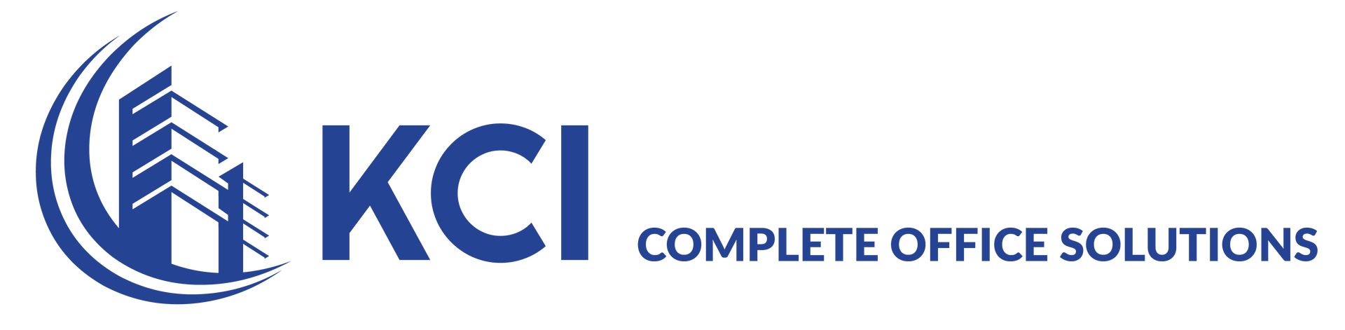 A blue and white logo for kci complete office solutions