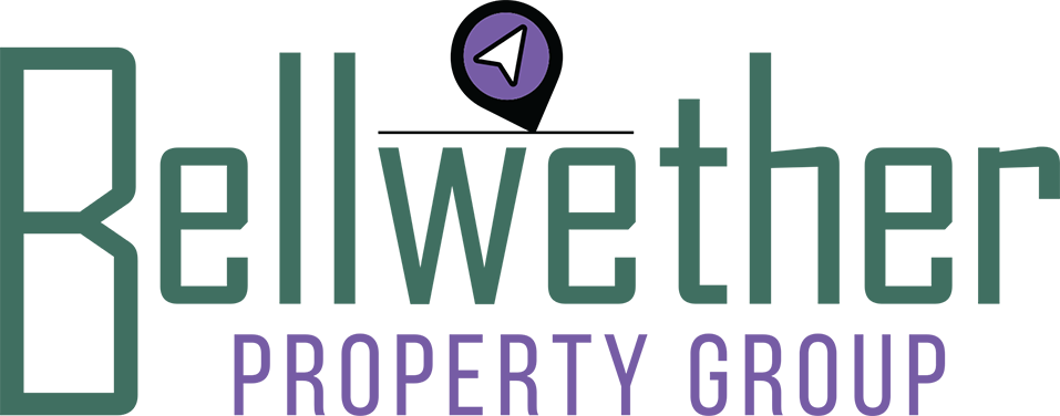 The bellwether property group logo is purple and green.