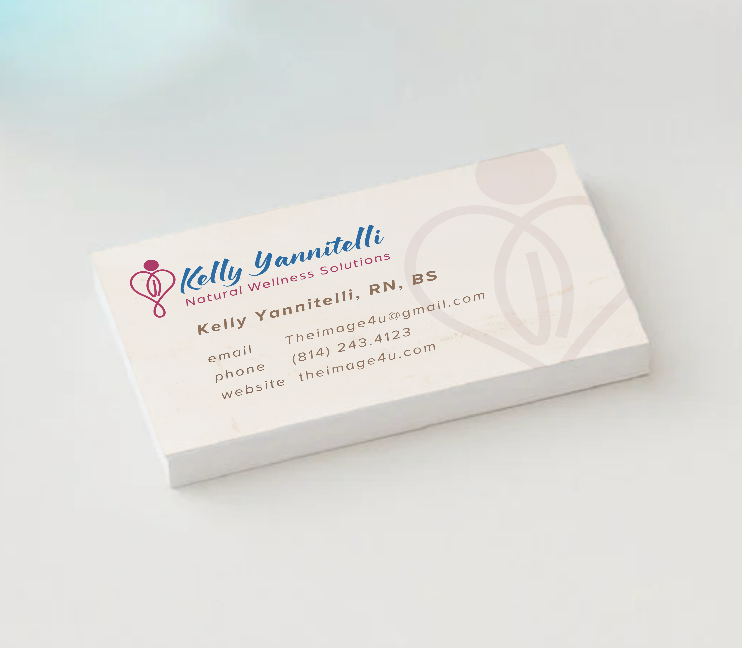 Business cards for Kelly Yannitelli, RN, DS, with a logo and contact information.