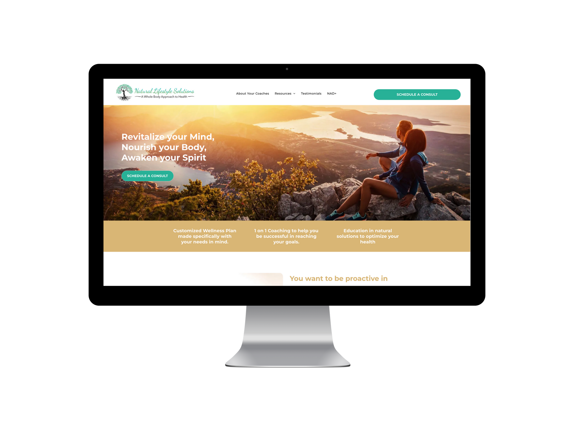 Website homepage on a computer screen featuring a couple overlooking a scenic landscape.
