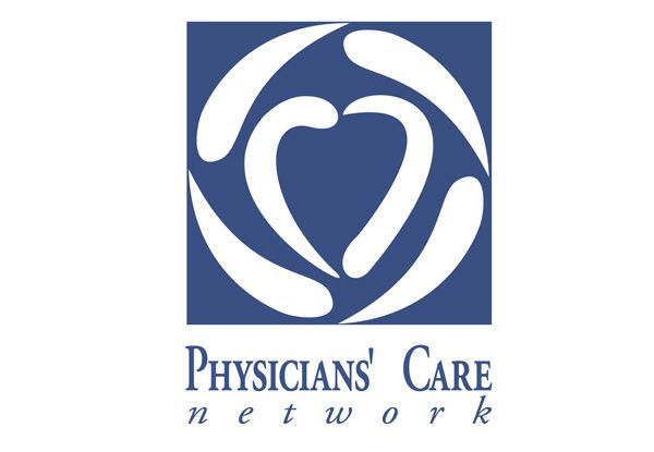 Logo with heart in the middle of a blue background with tear drop shapes swirling around the heart