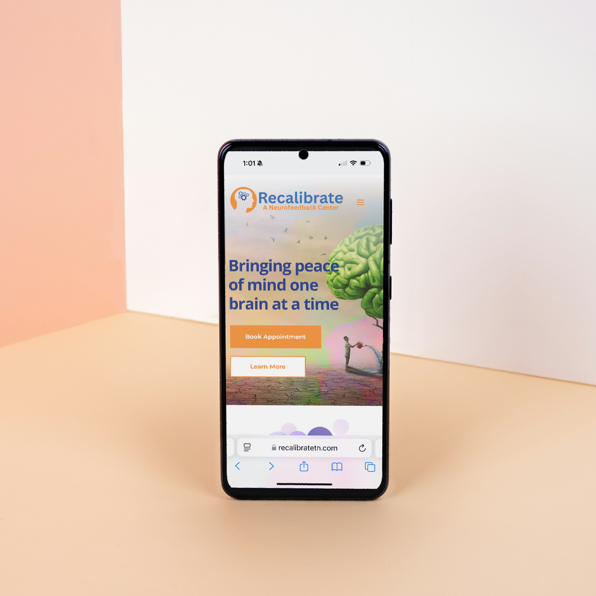 Smartphone displaying a webpage for Itocalibrate, promising 