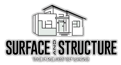 Logo for Surface and Structure with a black-and-white house illustration and the tagline “The Fine Art of Living”