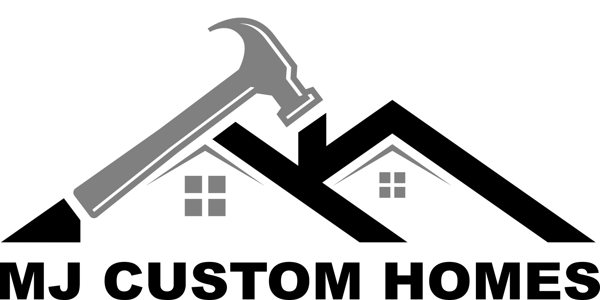A black and white logo for a company called mj custom homes.