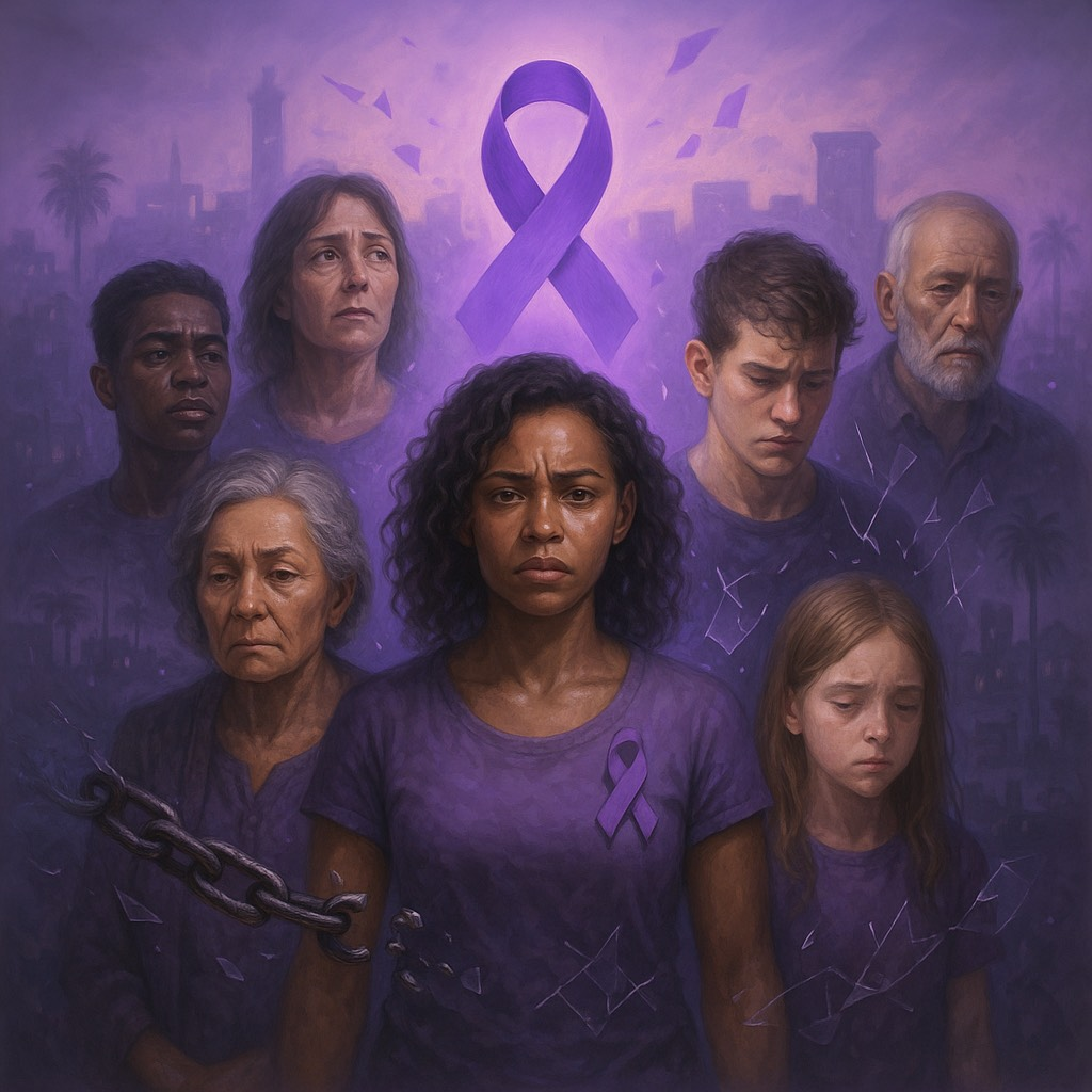 Group holding a banner that says