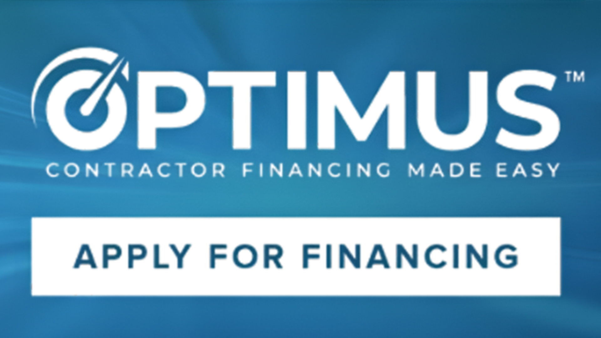 Optimus contractor financing banner with blue background and “Apply for Financing” button