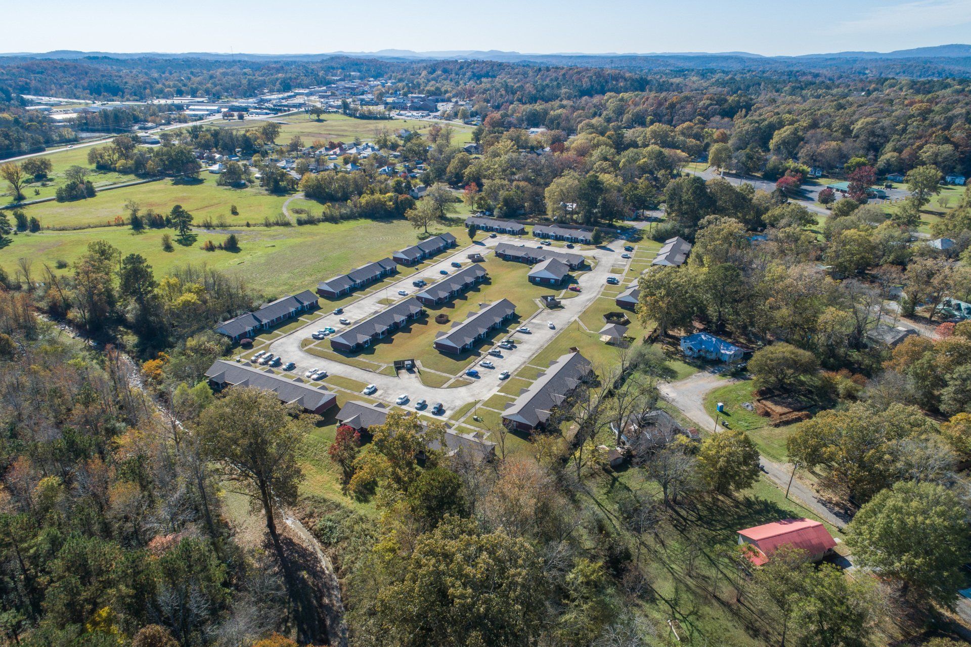 aerial view of apartment community