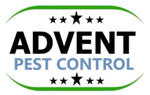 A logo for advent pest control with three stars