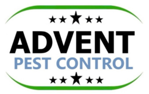 A logo for advent pest control with three stars