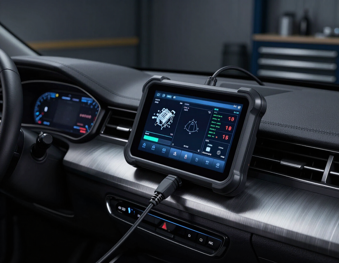 Tablero del automóvil con cuadro de instrumentos digital y pantalla central de infoentretenimiento .