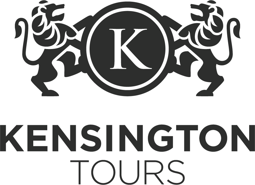 Kensington Tours logo: lions flanking a circular emblem with a 