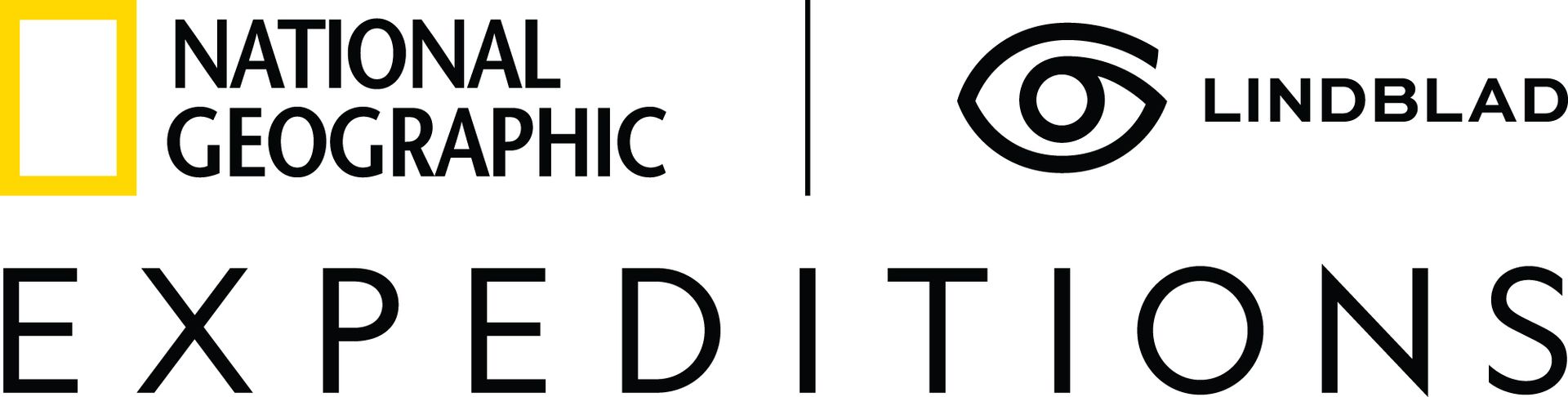 National Geographic Expeditions logo, featuring a yellow square, black text and the Lindblad logo.