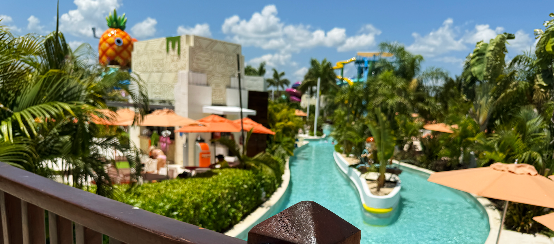 Lazy river at Nickelodeon Riviera Maya with tropical views and floating tubes at Aqua Nick water par
