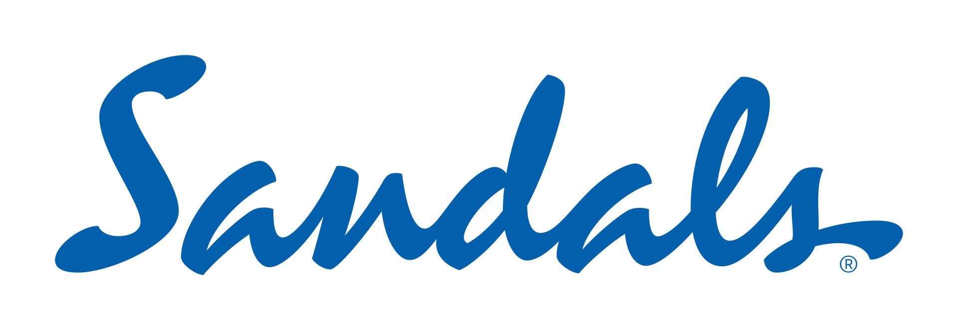 Sandals logo in blue cursive script.