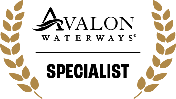 Avalon Waterways Specialist badge with logo and golden laurel wreath border.