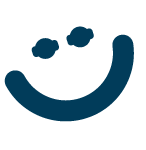 Una cara sonriente azul con dos nubes en los ojos.